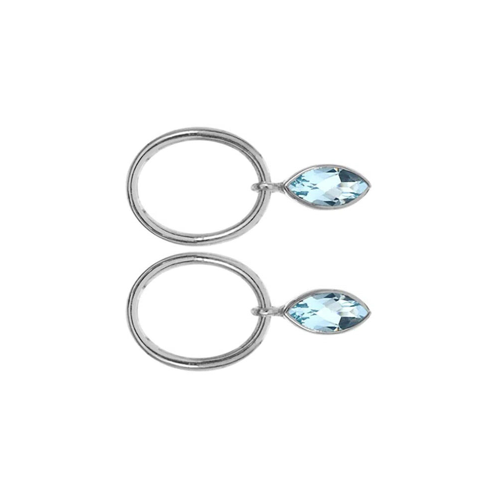 Marquise Blue Topaz Hoop Earrings Sterling Silver 925 Hallmark Brand New Boxed