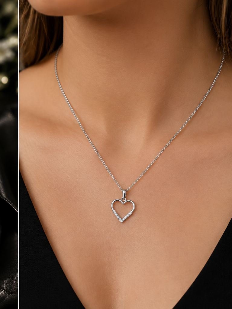 Open Heart 9ct White Gold Pendant 375 Hallmarked British Made All Chain Lengths