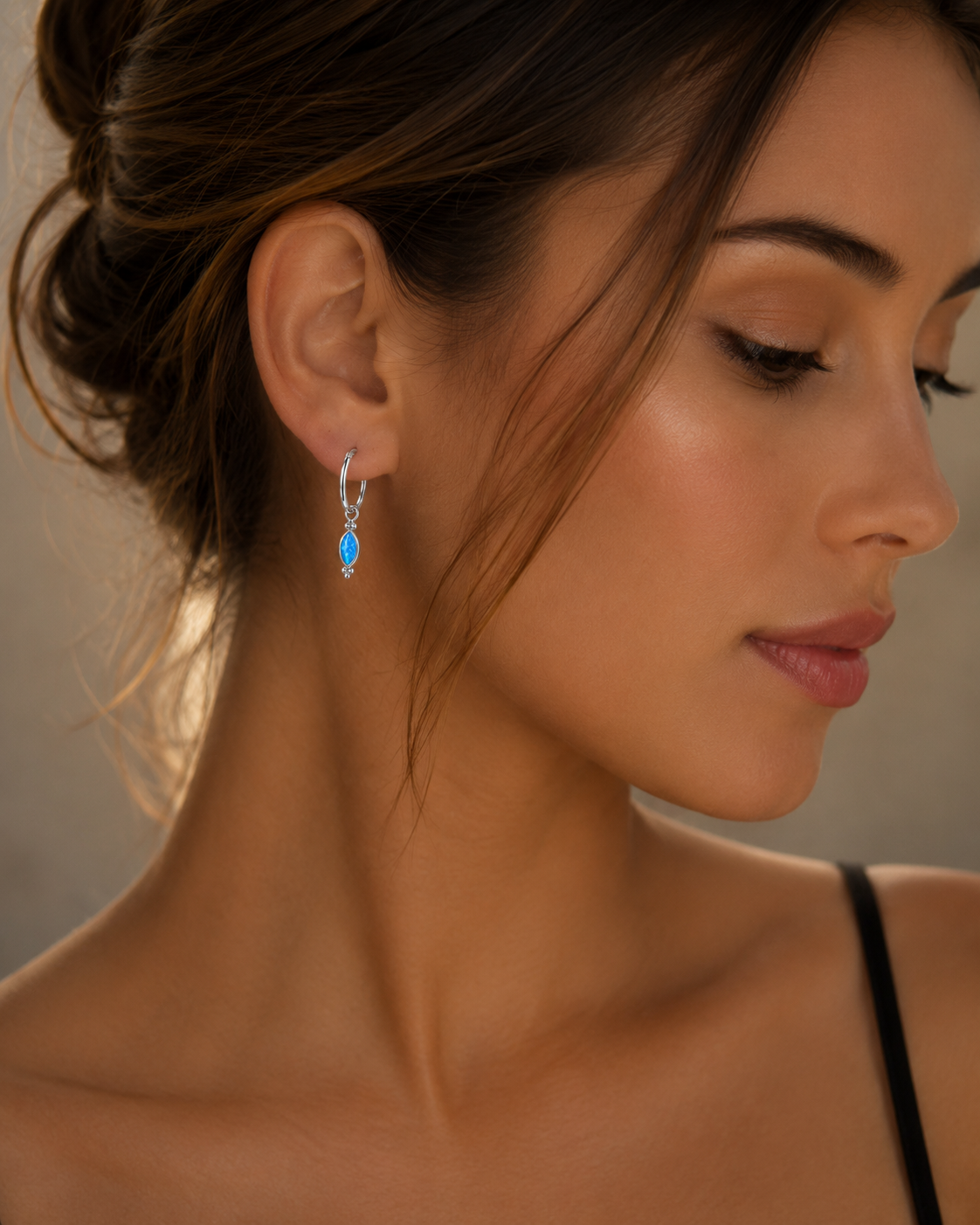 12mm Blue Opal Charm Hoop Earrings Sterling Silver 925 Hallmark Brand New Boxed
