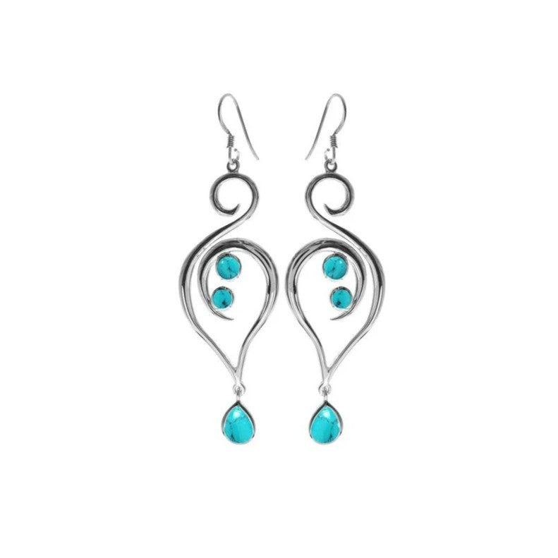 Natural Turquoise Large Swirl Earrings Sterling Silver 925 Hallmark British Made