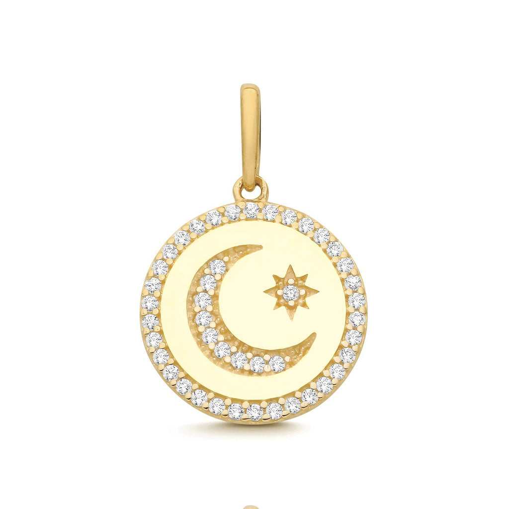Star & Moon 9ct Yellow Gold Pendant 375 Hallmark British Made All Chain Lengths