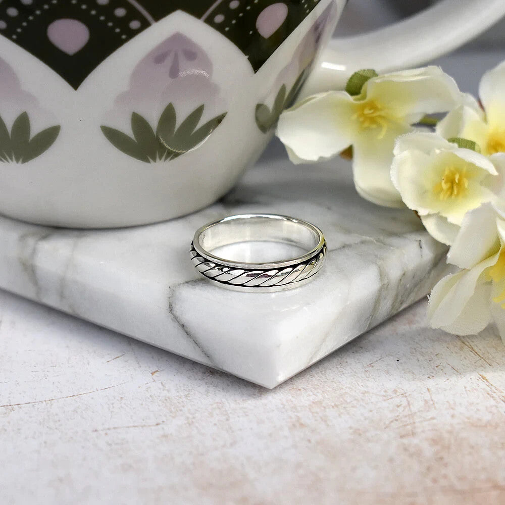 Mens Roped Sterling Silver Spinner Rotating Ring 925 Hallmarked Sizes W - Z +1