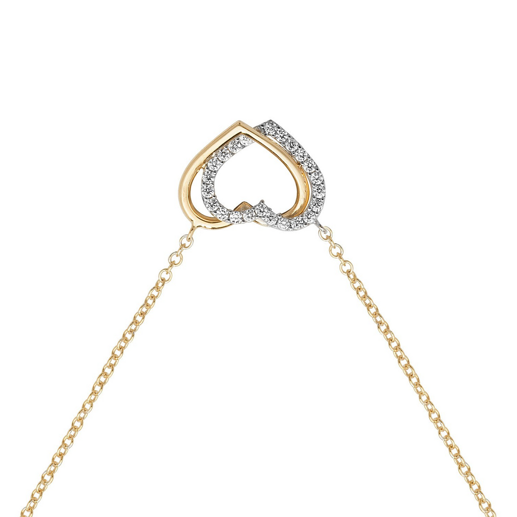 Ladies 2 Tone Open Heart Necklace 9ct Gold 375 Hallmarked British Made