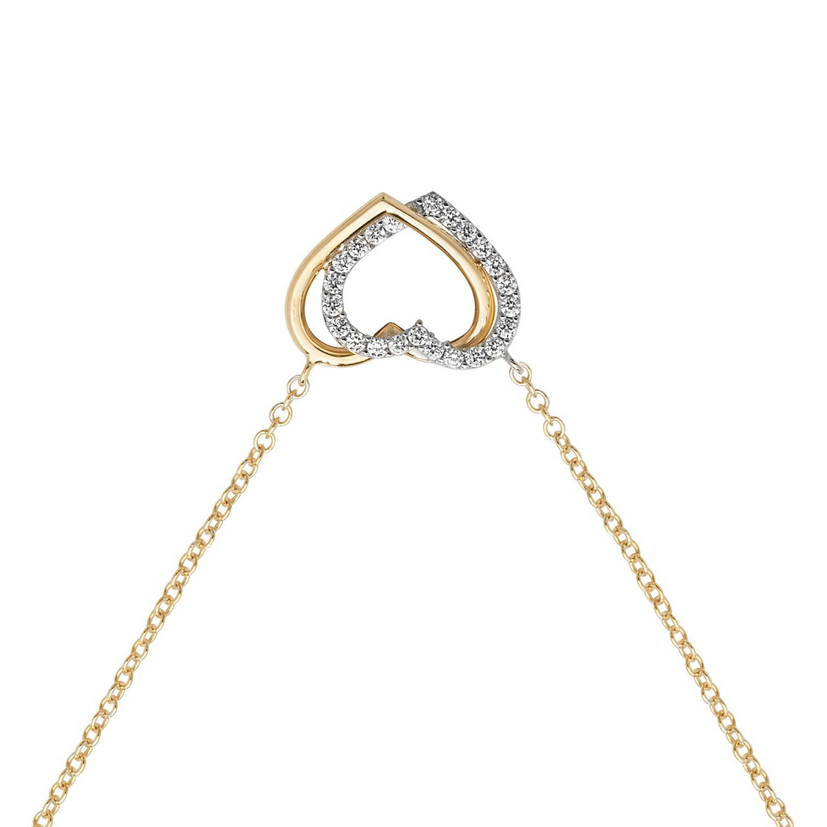 Ladies 2 Tone Open Heart Necklace 9ct Gold 375 Hallmarked British Made