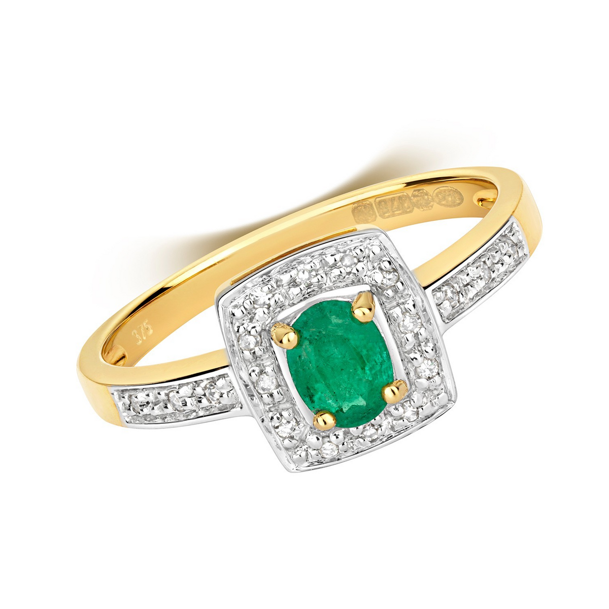 Oval Emerald Diamond Ring 9ct 2 Tone Gold 375 Hallmarked Sizes J - Q