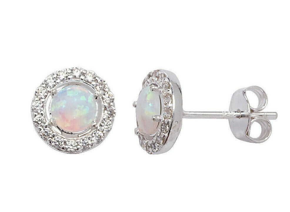 Natural Opal Earrings Solid Sterling Silver 925 Hallmark Brand New Boxed