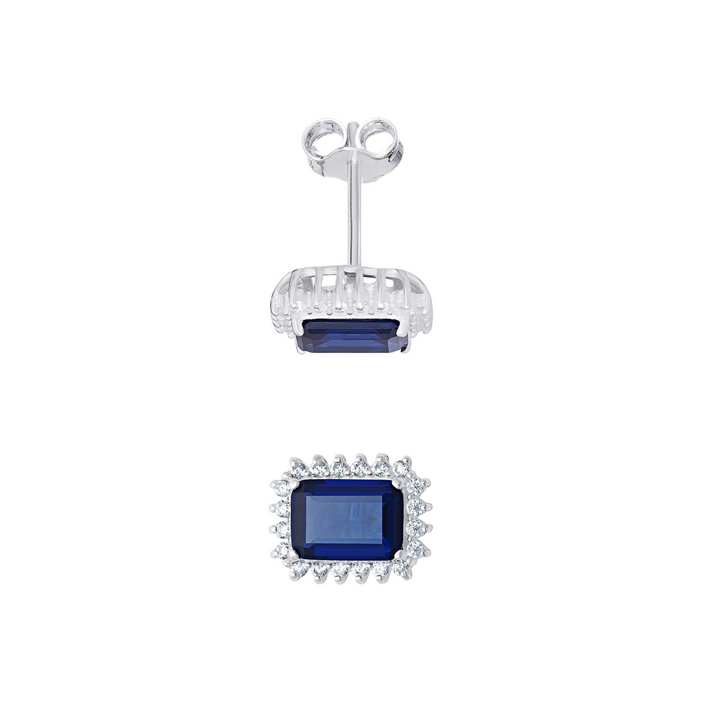 Cushion Halo Sapphire Stud Earrings Sterling Silver 925 Hallmarked British Made