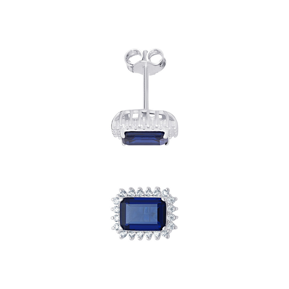 Cushion Halo Sapphire Stud Earrings Sterling Silver 925 Hallmarked British Made