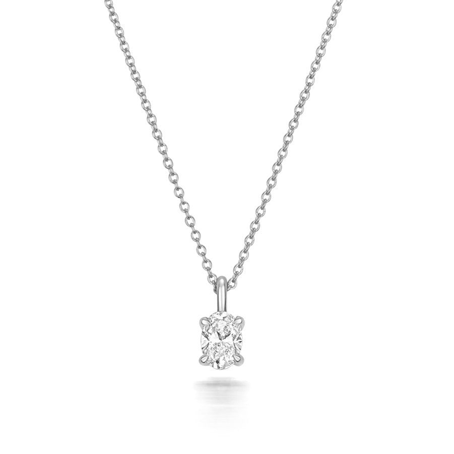 1 Natural Diamond Oval Cut Necklace 18ct White Gold Hallmarked British Made