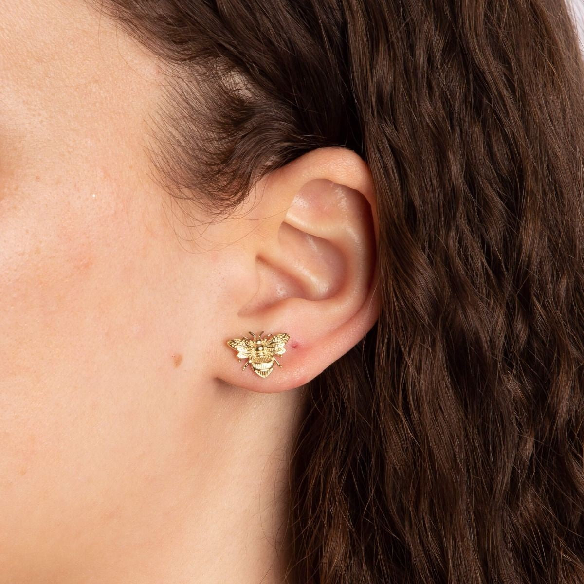 9ct Gold Bee Earrings Stud In Yellow Gold 375 Hallmarked British Made Brand New