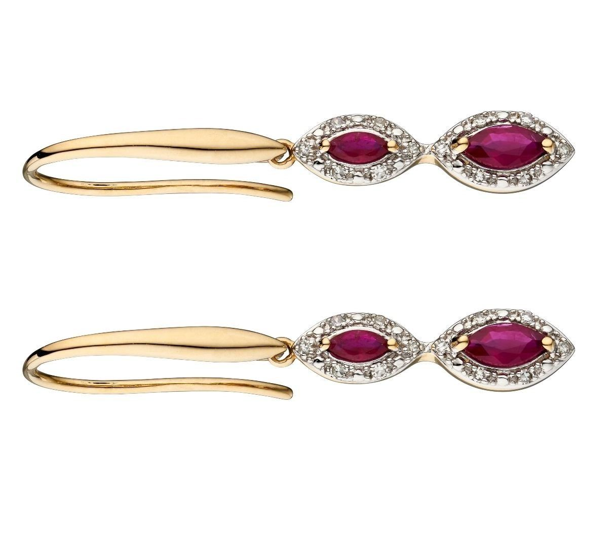 Ruby And Diamond Marquise Earrings 9ct Yellow Gold 375 Hallmarked British Made
