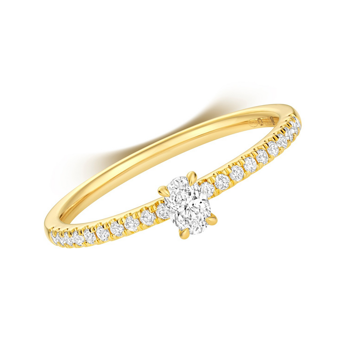 21 Natural Diamond Oval Cut Ring 18ct Yellow Gold Hallmarked Sizes K - N