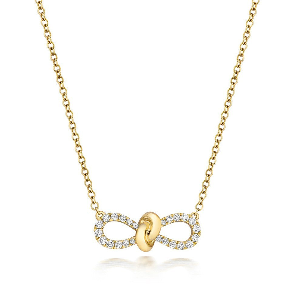 24 Natural Diamond Bow Necklace 18ct Yellow Gold Hallmarked British Made