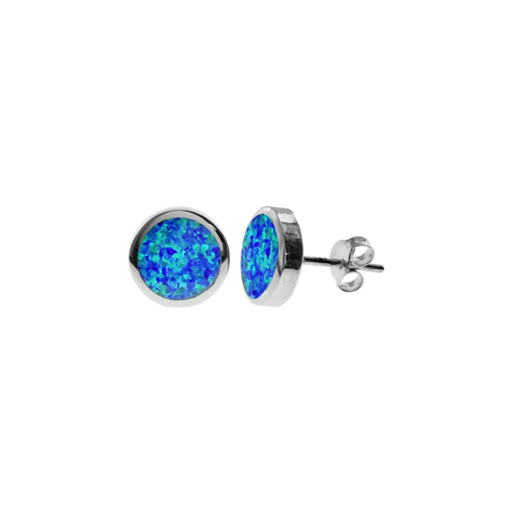 Natural Blue Opal Flush Stud Earrings Sterling Silver 925 Hallmarked Brand New