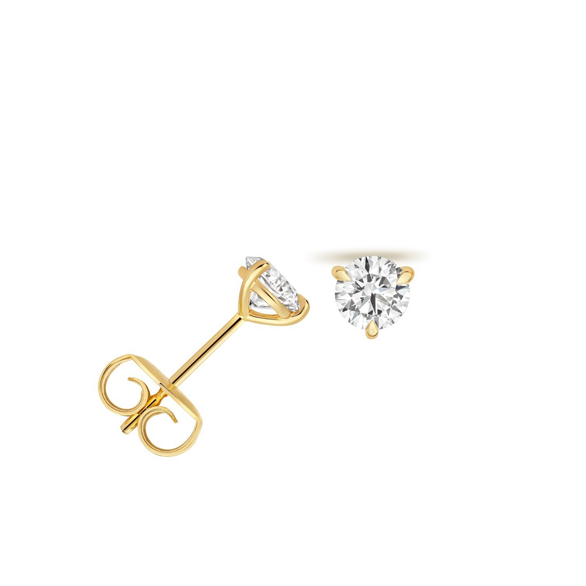 1 Lab Grown Diamond Prong Stud Earrings 18ct Yellow Gold Hallmarked British Made