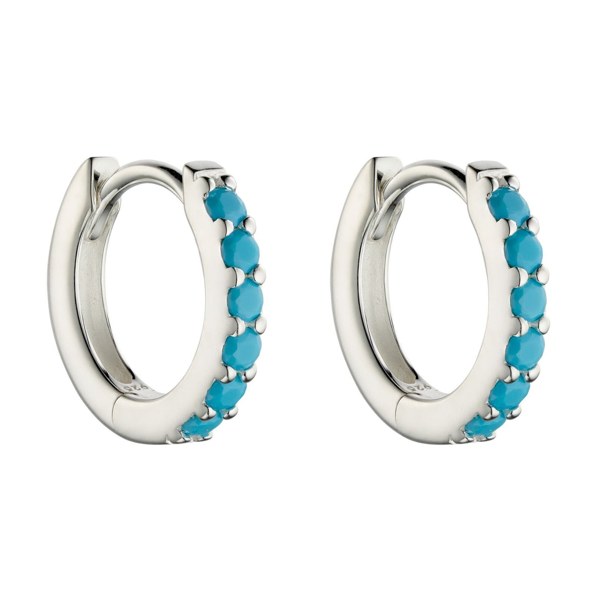 6 Stone Turquoise Hoop Earrings Sterling Silver 925 Hallmarked Brand New