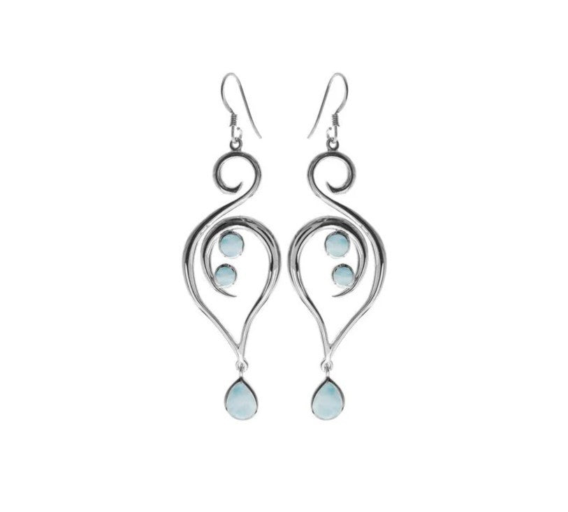 Natural Larimar Large Swirl Earrings Sterling Silver 925 Hallmarked British Made