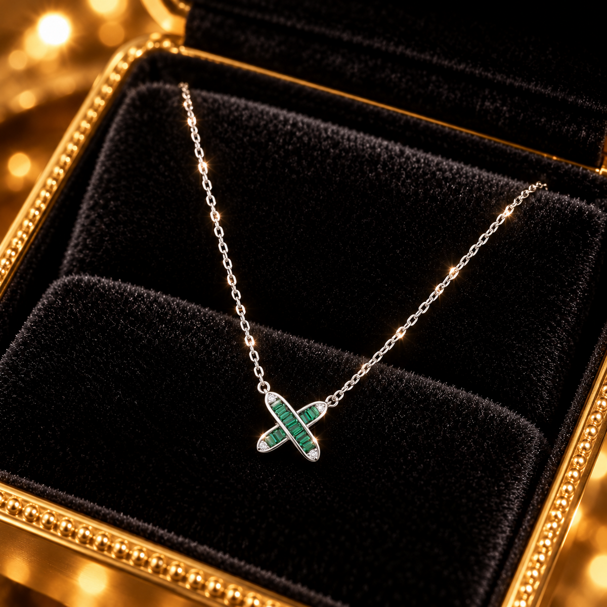 Emerald Baguette Infinity Necklace Sterling Silver 925 Hallmarked British Made