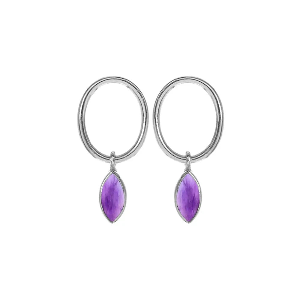 Marquise Amethyst Hoop Earrings Sterling Silver 925 Hallmarked Brand New Boxed