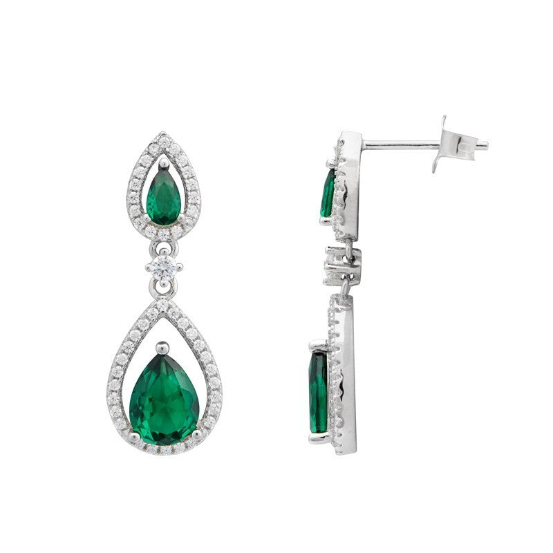 Natural Emerald Teardrop Earrings Sterling Silver 925 Hallmarked British Made