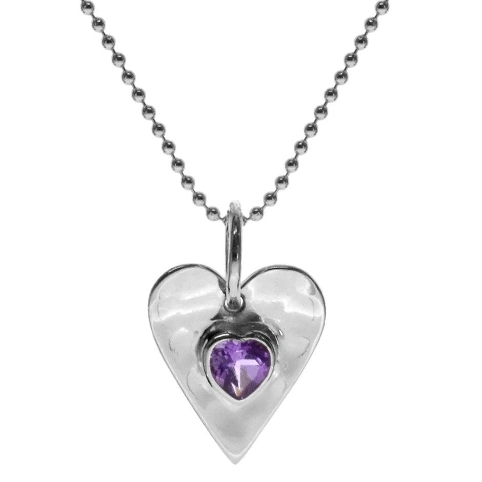 Heart Flush Amethyst Necklace Solid Sterling Silver 925 Hallmarked British Made