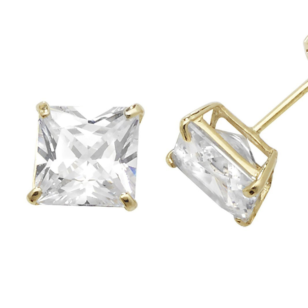 6mm Solitaire Cushion Stud Earrings 9ct Yellow Gold 375 Hallmark Brand New Boxed
