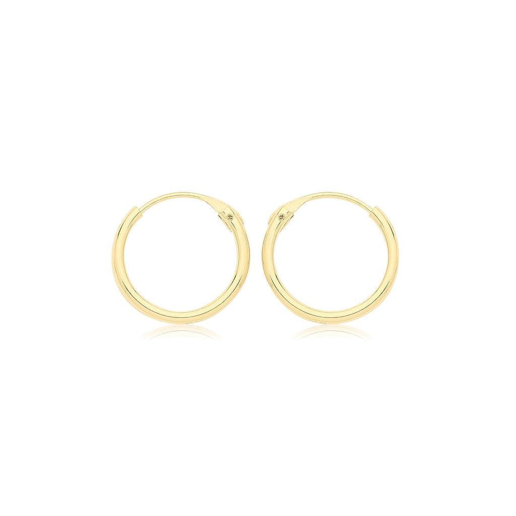 9ct Yellow Gold Sleeper Hoop Earrings 375 Hallmarked 8mm - 12mm Diameter