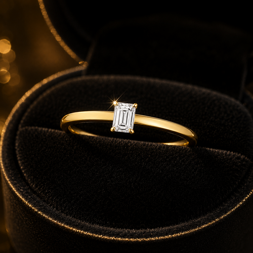1 Natural Diamond Emerald Cut Ring 18ct Yellow Gold Hallmarked Sizes K - N