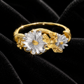 2 Tone Floral Ring 9ct Yellow Gold Plated Hallmarked British Made Size L - R