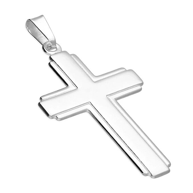 Large Deco Cross Sterling Silver 925 Hallmarked British Made All Chain Lengths