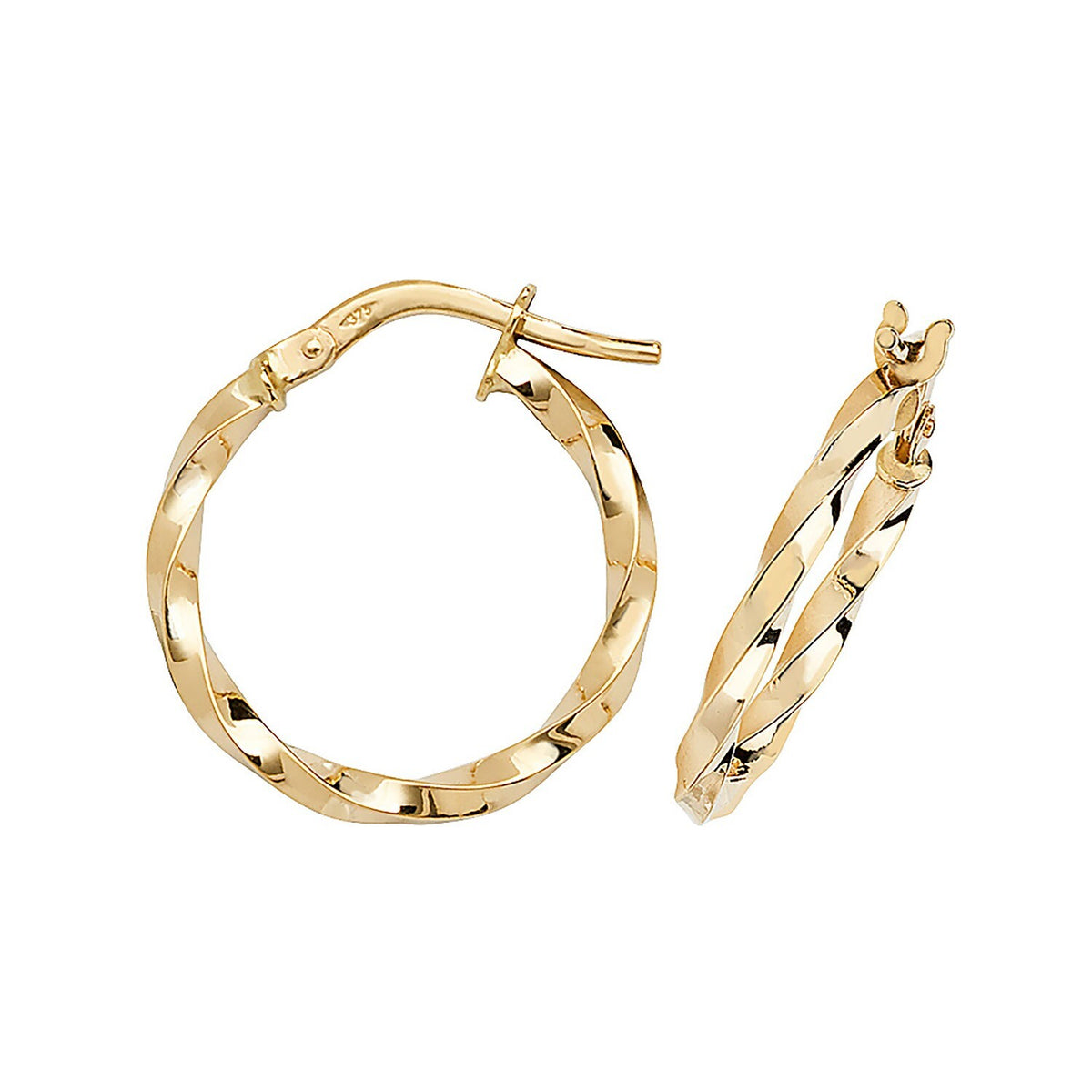 9ct Yellow Gold Twist Hoop Earrings 375 Hallmarked 8mm - 50mm Diameter