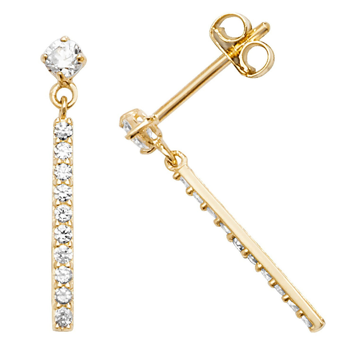 11 Stone Bar Drop Earrings 9ct Yellow Gold 375 Hallmarked Brand New Boxed