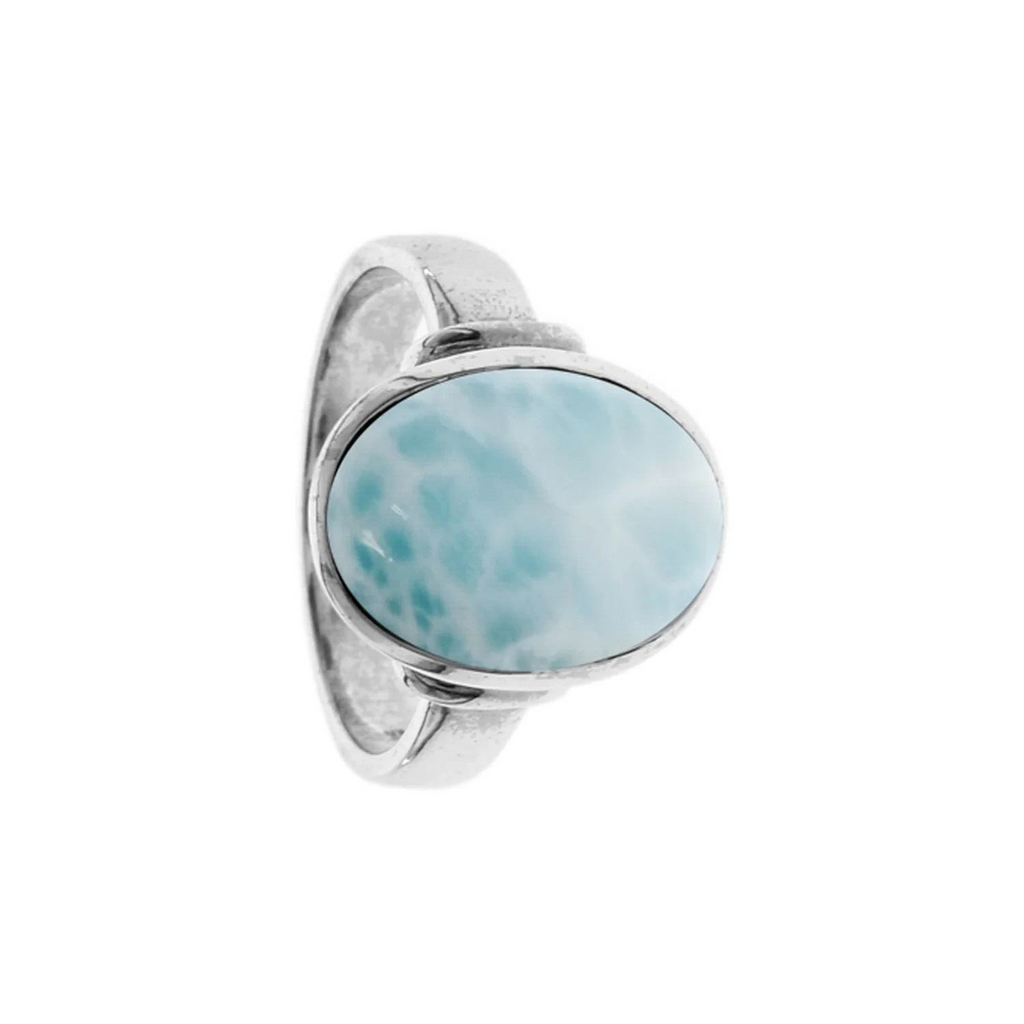 Flush Oval Larimar Ring Sterling Silver 925 Hallmarked British Made Size K - T
