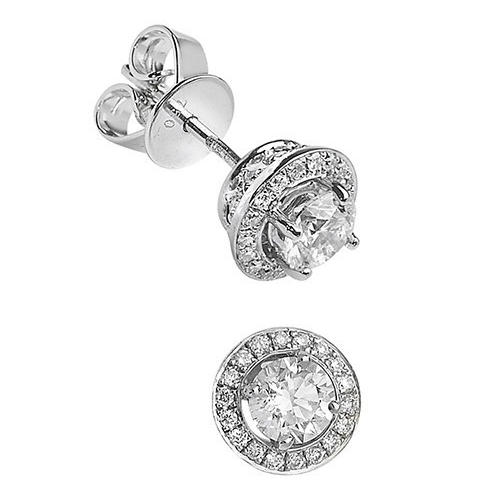 19 Natural Diamond Stud Halo Earrings 18ct White Gold Hallmarked British Made