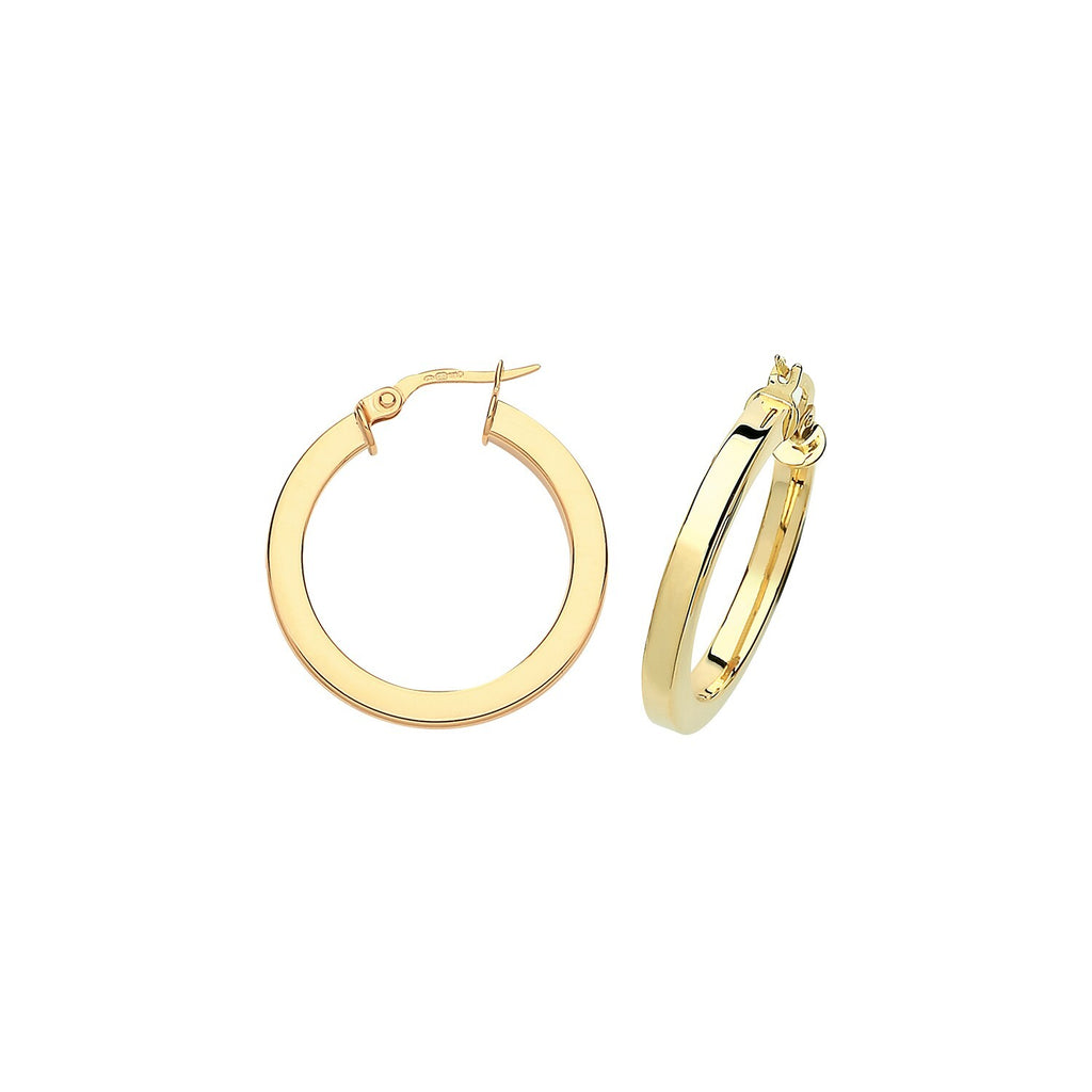 9ct Yellow Gold Hoops SQ Tube 375 Hallmarked 15mm - 40mm Diameter British Made