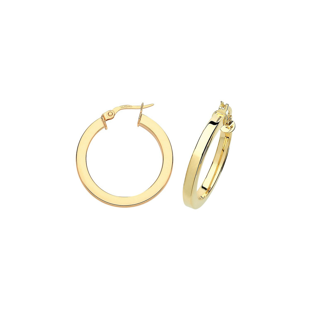 9ct Yellow Gold Hoops SQ Tube 375 Hallmarked 15mm - 40mm Diameter British Made