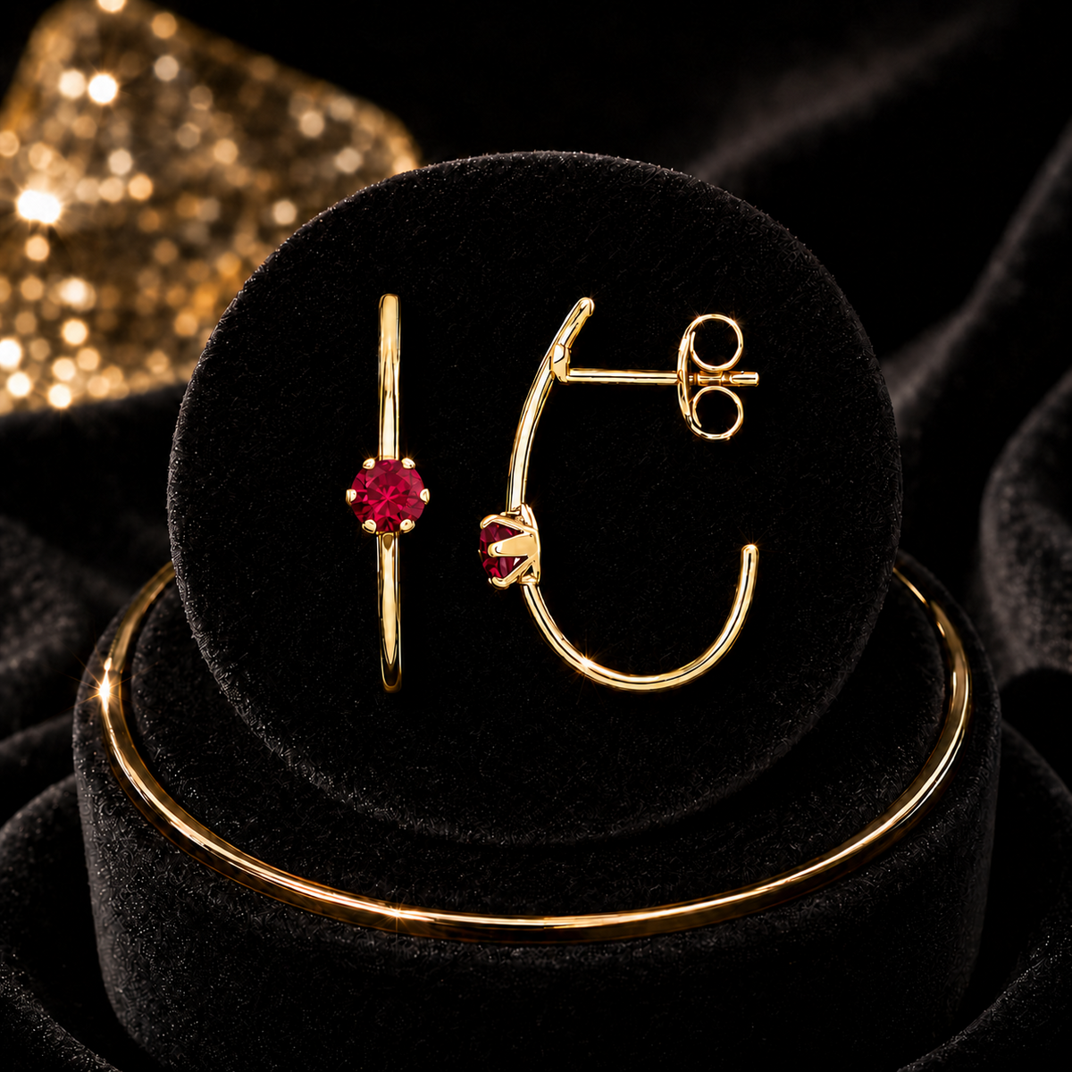 Natural Ruby Half Hoop Earrings 9ct Yellow Gold 375 Hallmarked Brand New