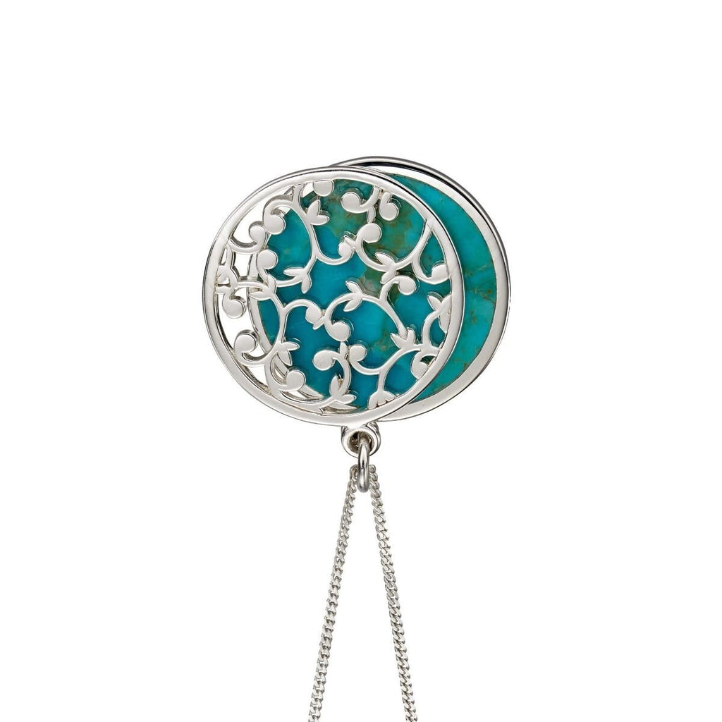 Turquoise 2 Piece Ornate Pendant Sterling Silver 925 Hallmark All Chain Lengths