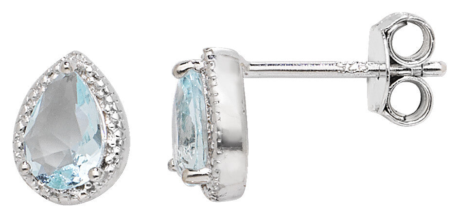 Aquamarine Earrings Solid Sterling Silver 925 Hallmark Brand New Boxed