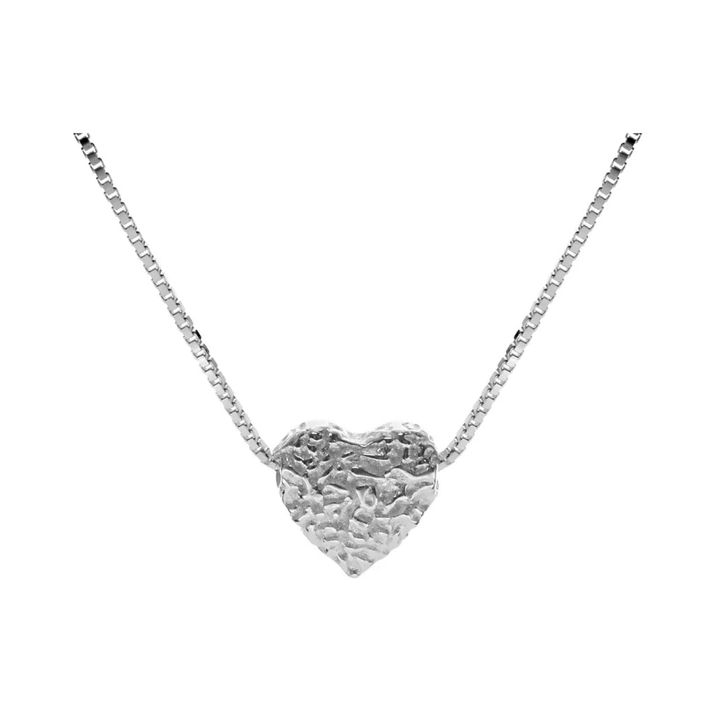 Textured Heart Necklace Solid Sterling Silver 925 Hallmarked British Made