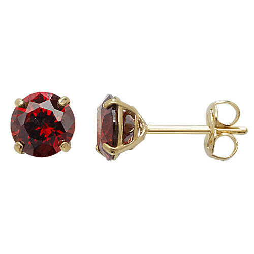 Garnet Pendant and Earrings Set Solid Yellow Gold Solitaire 18" Chain Hallmark