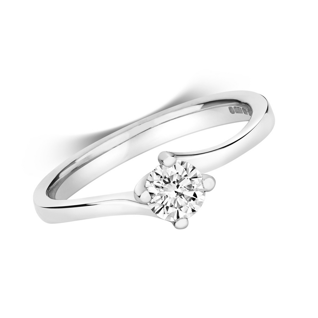 Solitaire Twist Natural Diamond Ring 18ct White Gold Hallmarked Sizes L - O