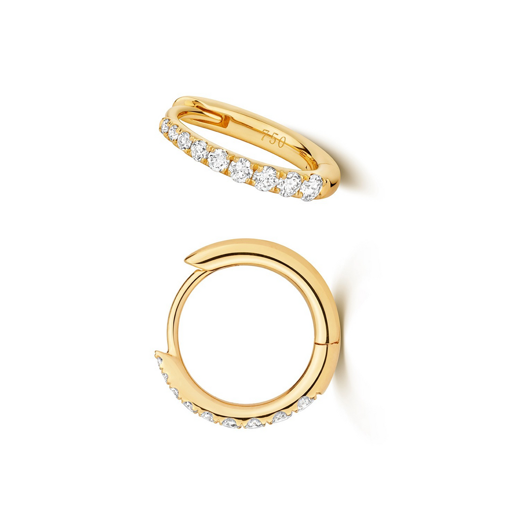 8mm Natural Diamond Hoop Earrings 18ct Yellow Gold Hallmarked British Made