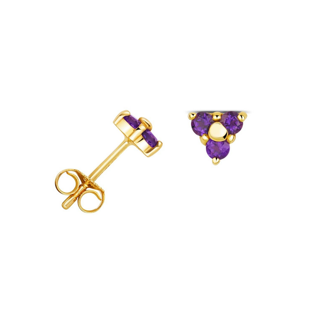 Yellow Gold 3 Stone Amethyst Earrings 9ct 375 Hallmarked New Boxed British Made