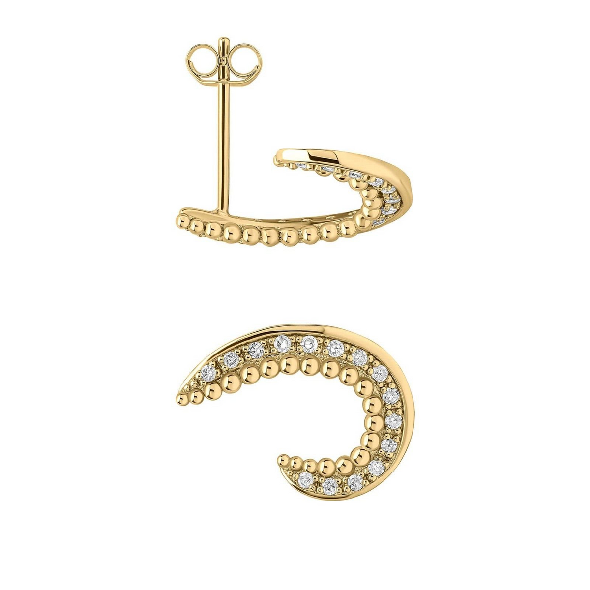 Diamond Swirl Stud Earrings British Made 9ct Yellow Gold 375 Hallmarked