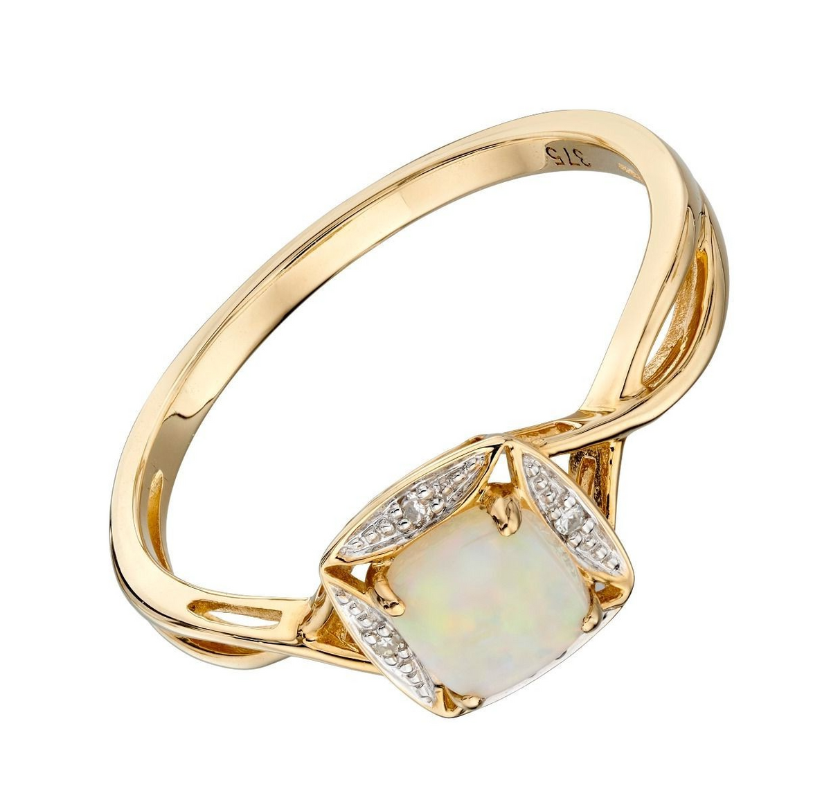 Real Opal And Diamond Ring 9ct Yellow Gold 375 Hallmarked Sizes L - Q