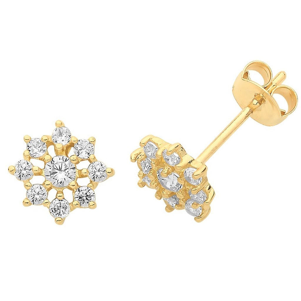 9 Stone Floral Stud Earrings 9ct Yellow Gold 375 Hallmarked Brand New Boxed