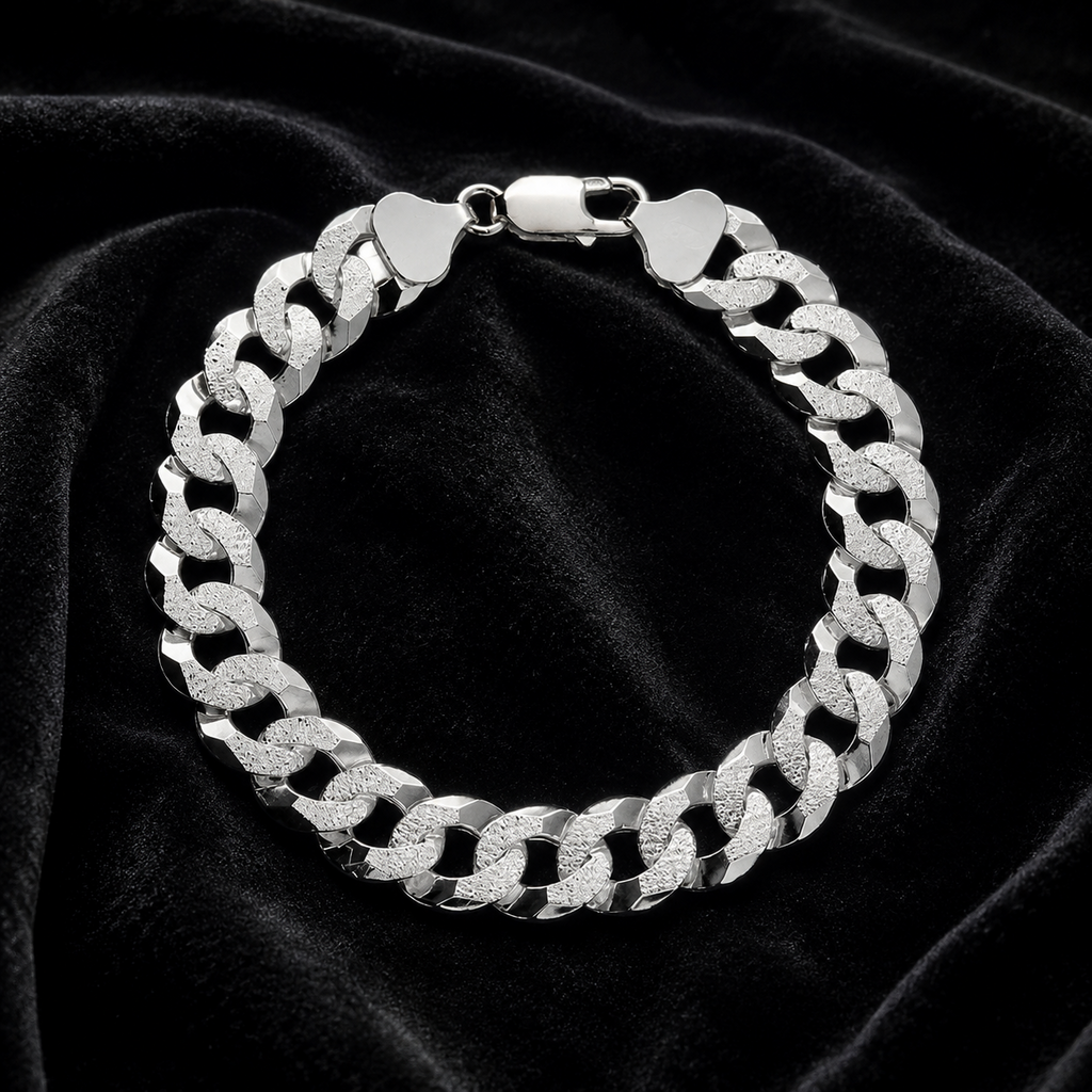 Gents Solid Sterling Silver Italian Bevelled Bracelet British Made 925 Hallmark