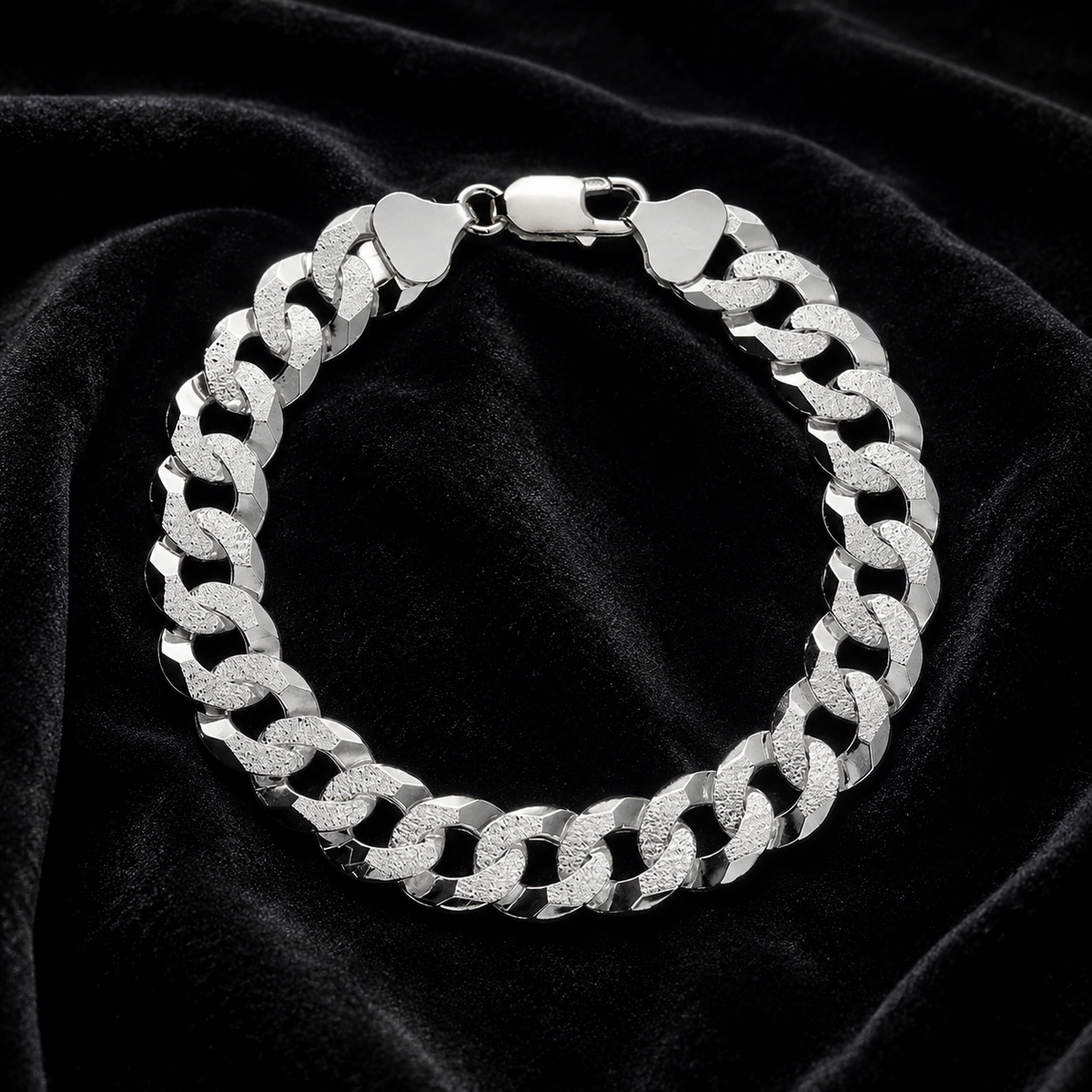 Gents Solid Sterling Silver Italian Bevelled Bracelet British Made 925 Hallmark