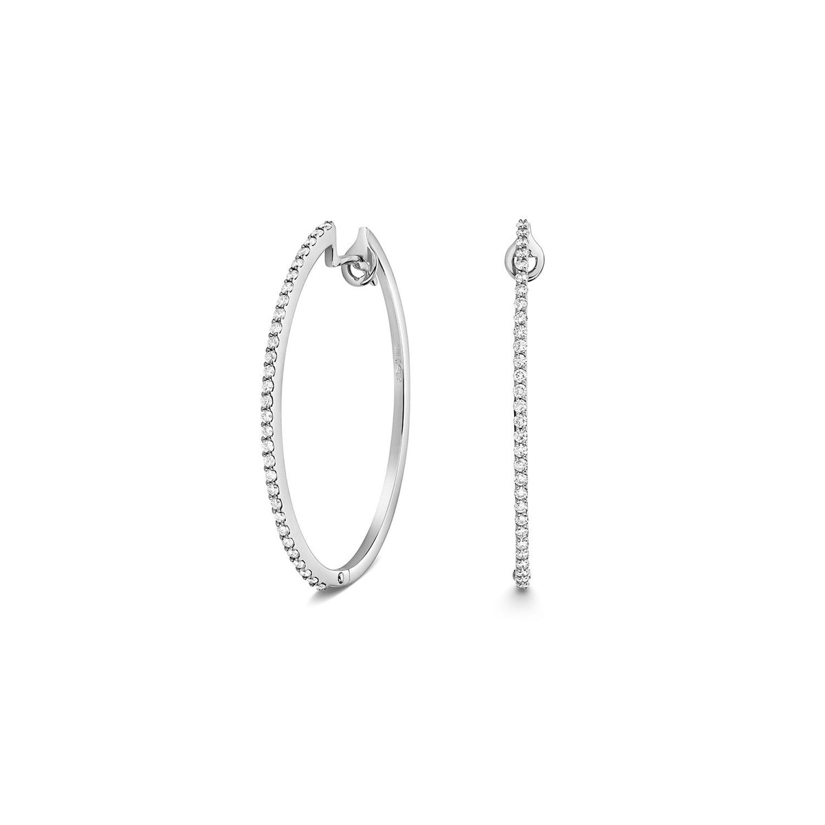 32mm Natural Diamond Hoop Earrings 18ct White Gold Hallmarked British Made